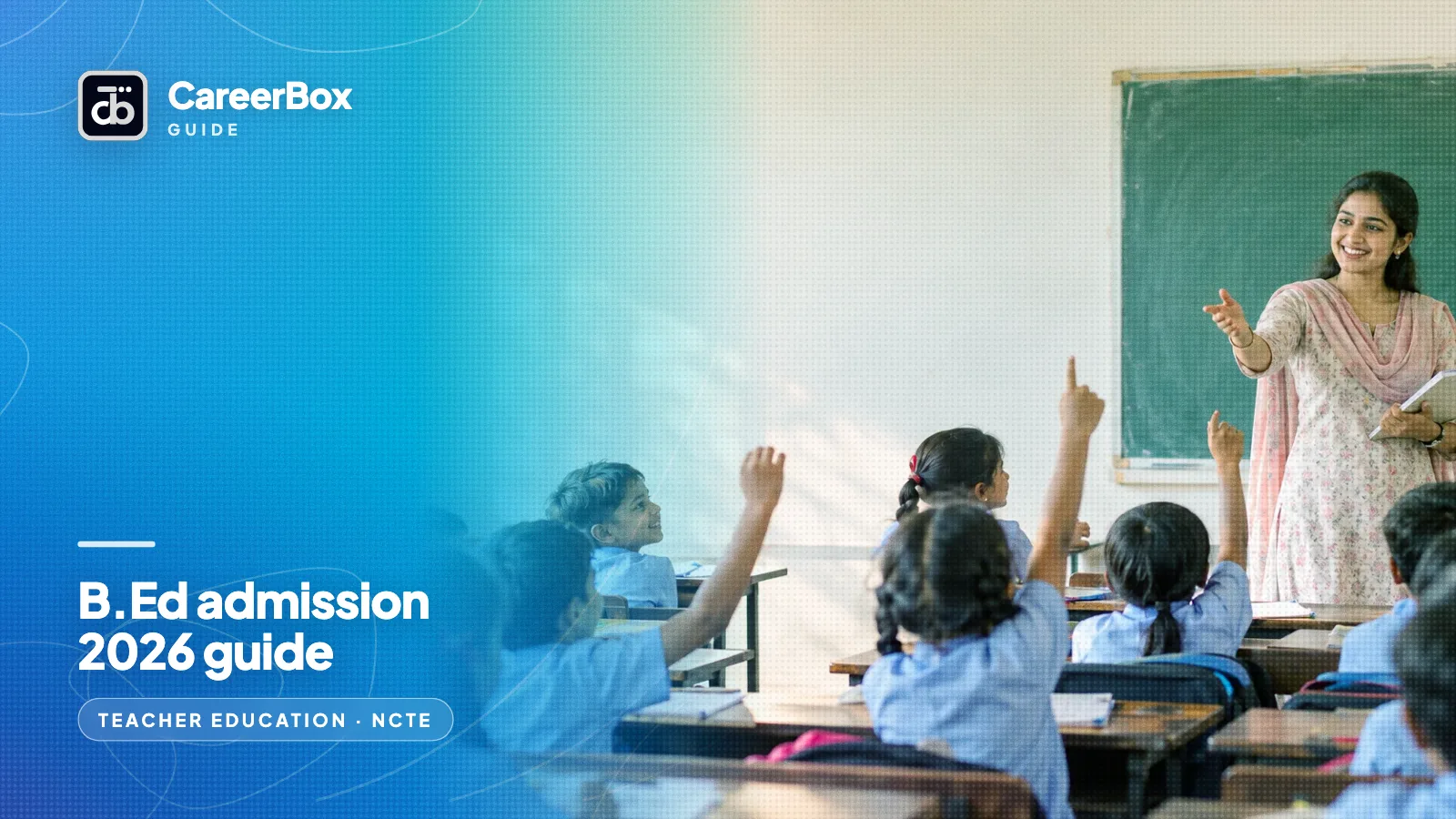 A teacher in a classroom with schoolchildren raising their hands to answer